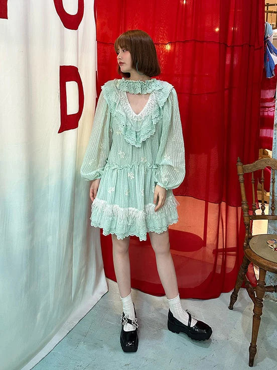 Balloon Sleeve Frill Fluffy Dress- Dream Outfits