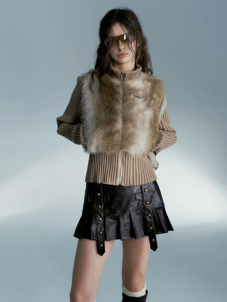 Knitted Switching Eco-Friendly Fur Jacket- Outfit Ideas