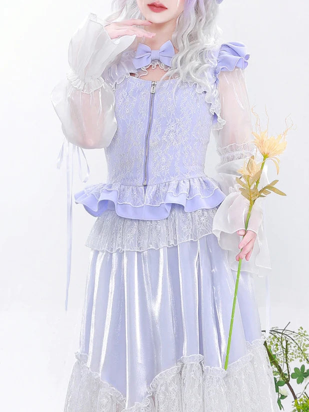 Y2K Bow Romantic Stitching Lace Top - Outfits Aesthetic