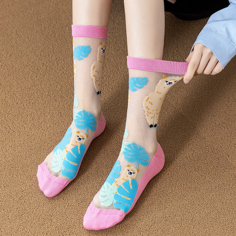 CrazySox's spring and summer individual glass silk socks for women, trendy mid-calf socks with a college-style, simple and thin silk stockings.