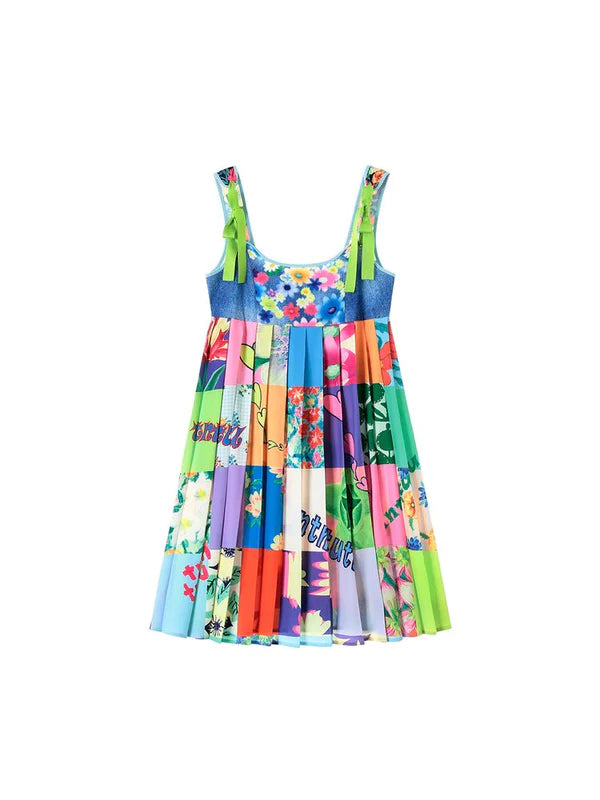 Stitching Print Color Strap Strap Dress