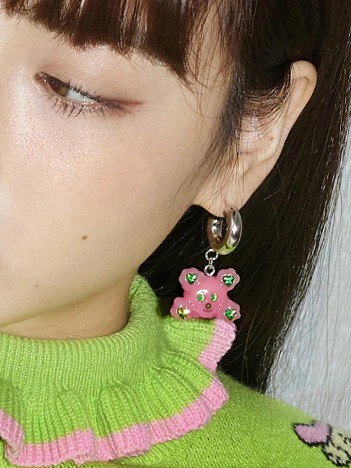 Bear Resin Ring Earrings Pierced- Outfits Aesthetic