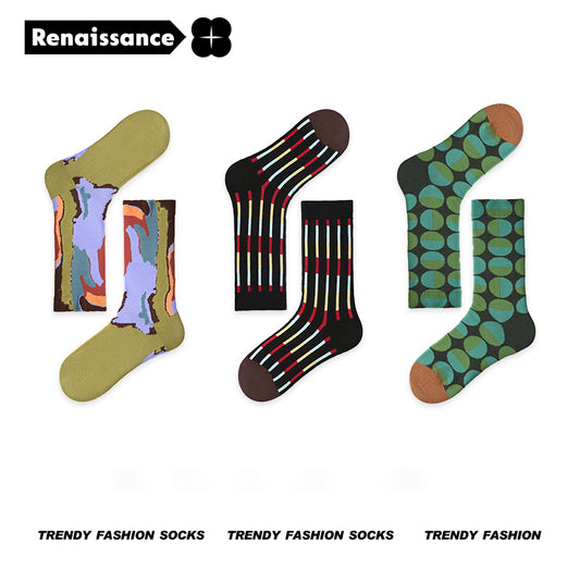 Renaissance original women's socks, autumn and spring new dopamine mid-length tube socks, INS trendy Barbie girls cotton socks - R8185 Green Clouds Drifting