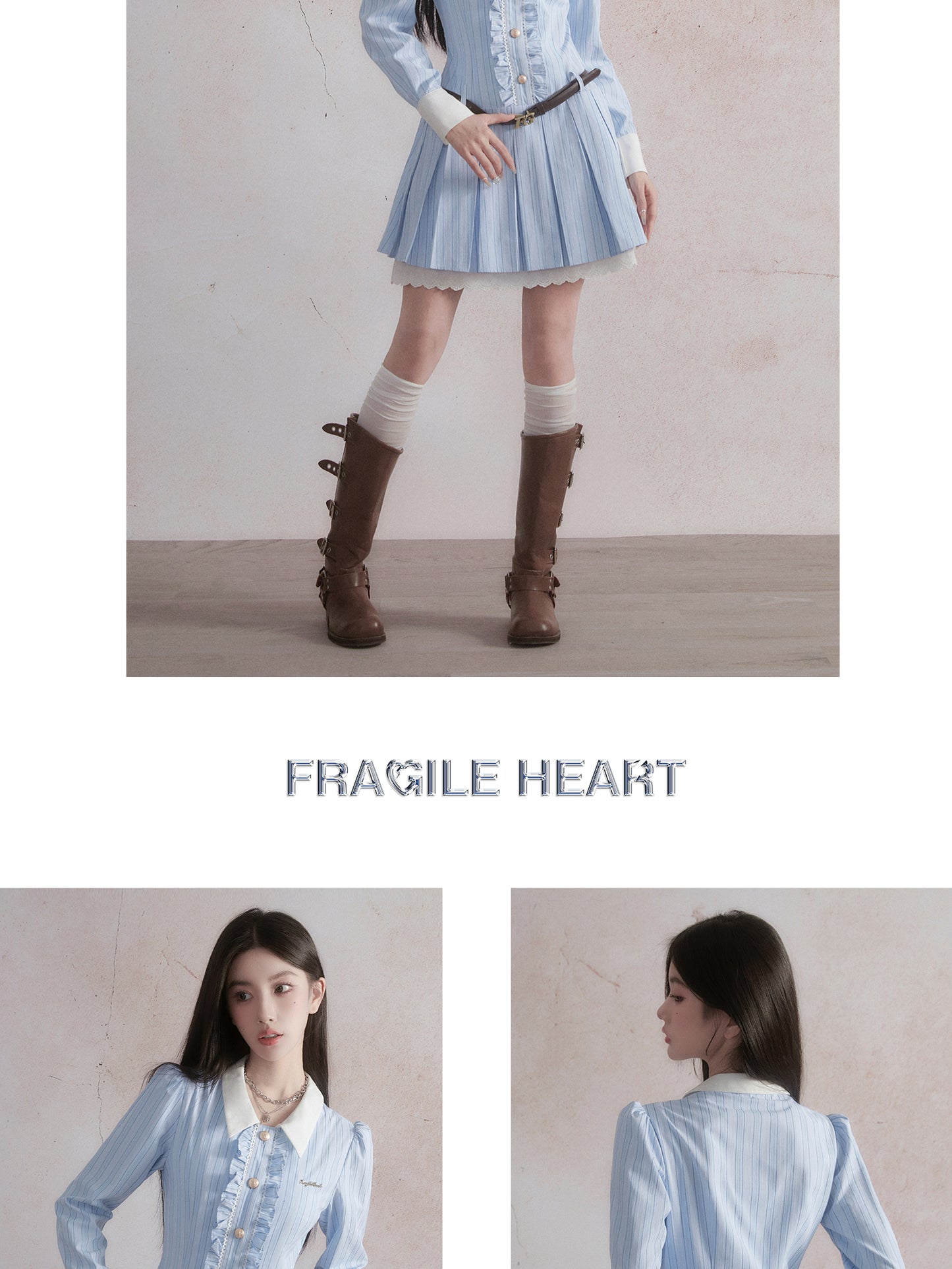 fragileheart Fragile Store Sweet College Style Blue Striped Shirt Dress French Birthday Dress