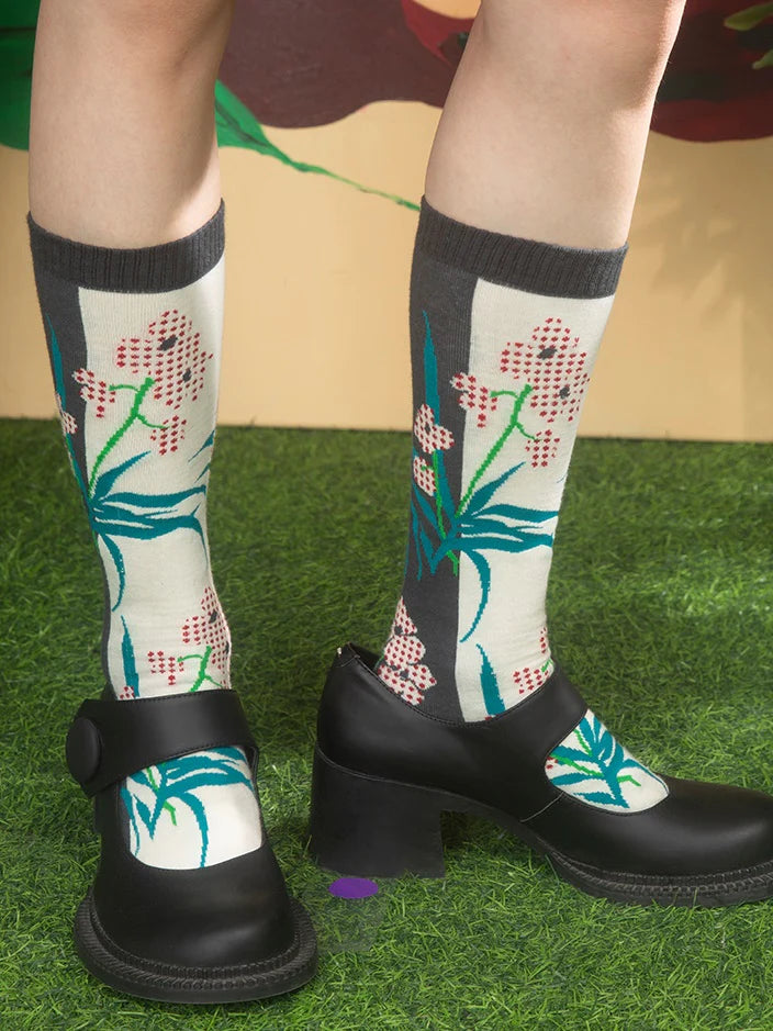 Phalaenopsis Jacquard Mid-calf Socks- Outfits Aesthetic