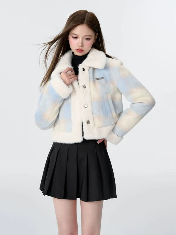 Plush Stitched Plaid College Style Jacket