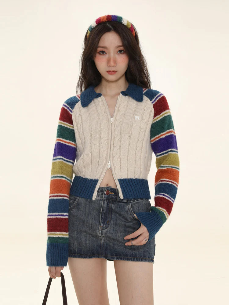 Rainbow Striped Raglan Sleeve Cardigan