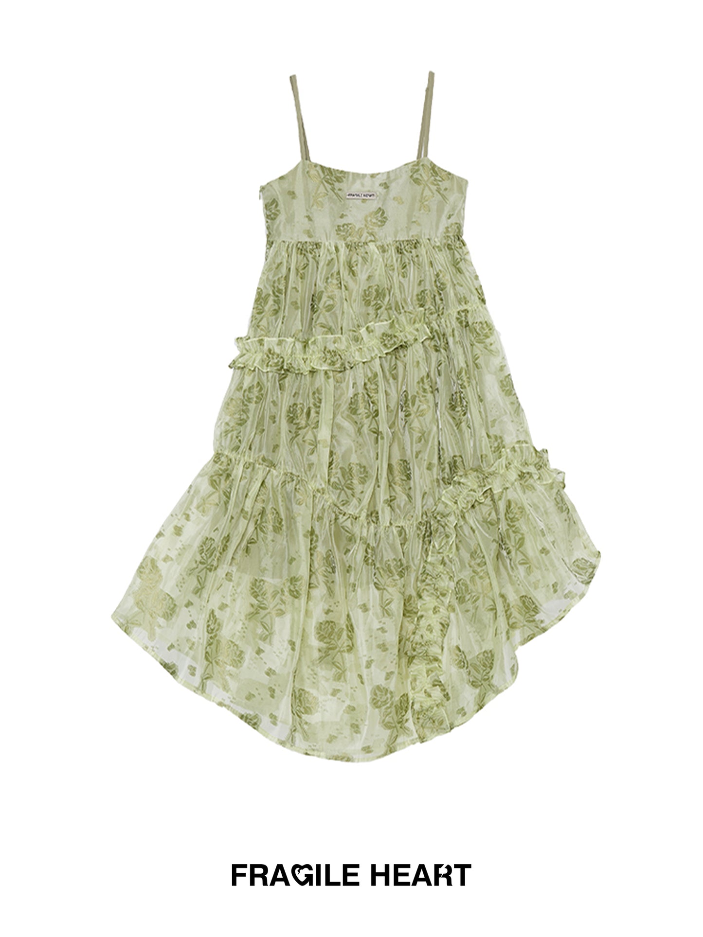 Milk Green Spinach Skirt" - Original vacation style girly spring floral print suspender skirt.