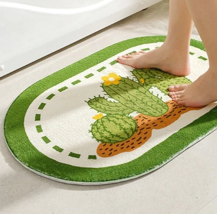 Enchanting Petal Paradise: Kawaii Floral Oval Bathroom Mat