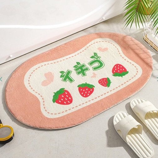 Enchanting Petal Paradise: Kawaii Floral Oval Bathroom Mat