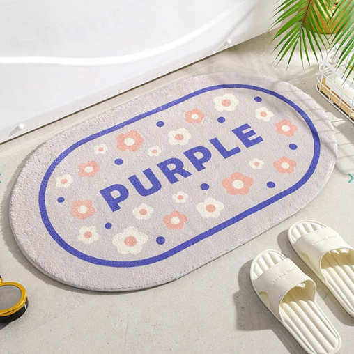 Enchanting Petal Paradise: Kawaii Floral Oval Bathroom Mat