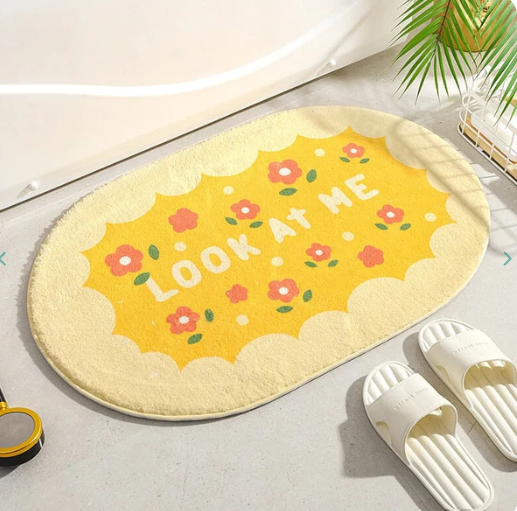 Enchanting Petal Paradise: Kawaii Floral Oval Bathroom Mat