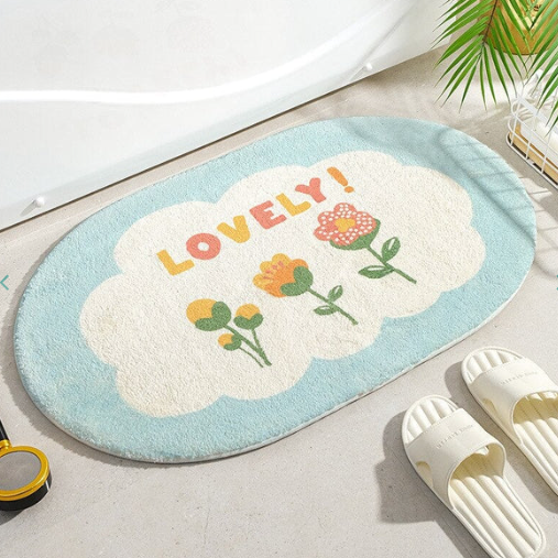 Enchanting Petal Paradise: Kawaii Floral Oval Bathroom Mat