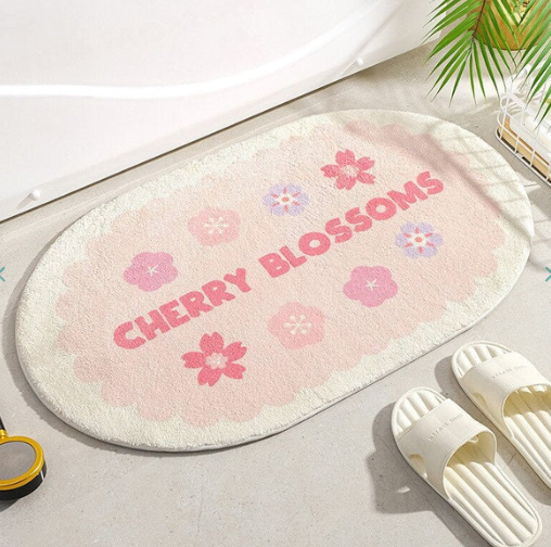 Enchanting Petal Paradise: Kawaii Floral Oval Bathroom Mat