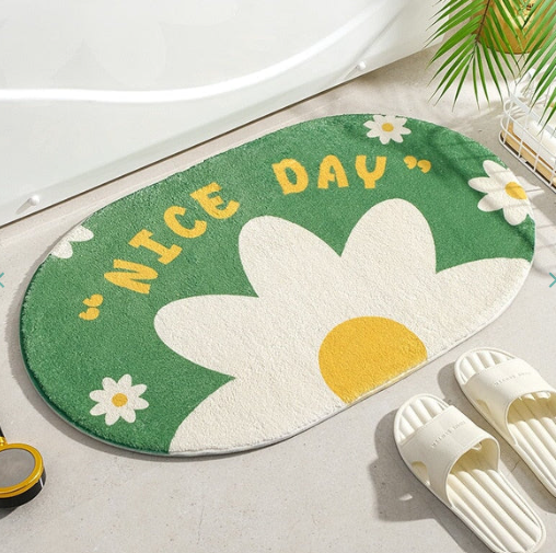 Enchanting Petal Paradise: Kawaii Floral Oval Bathroom Mat