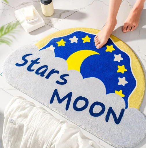 Celestial Dreams:  Night Time Stars Moon Cloud Non-Slip Bath Mat