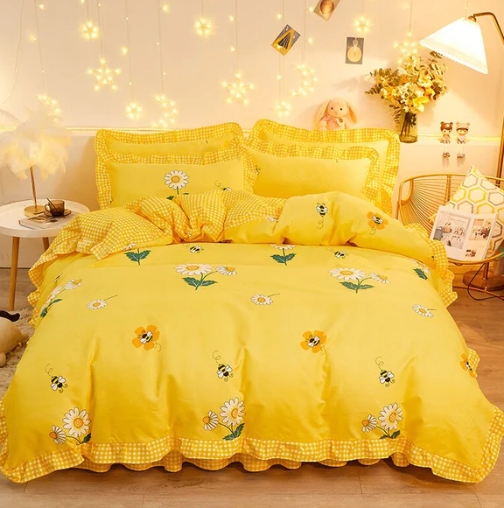 Yellow Floral Bedding Set Collection with Bed Sheet