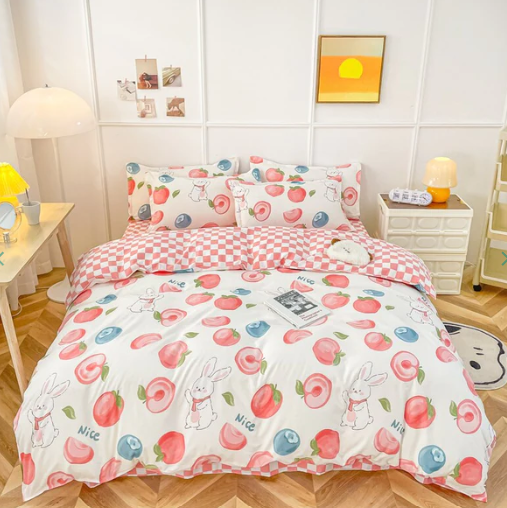 Kawaii Pastel Peach Bunny Bedding Set