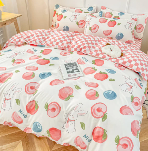 Kawaii Pastel Peach Bunny Bedding Set