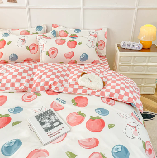 Kawaii Pastel Peach Bunny Bedding Set