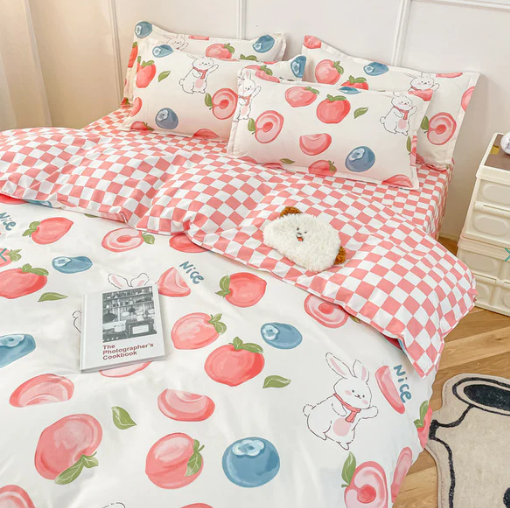 Kawaii Pastel Peach Bunny Bedding Set