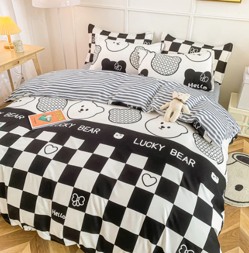 Gray Bear Checkered Bedding Set