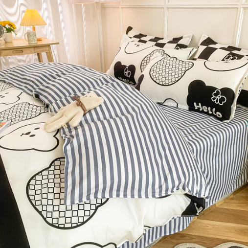 Gray Bear Checkered Bedding Set