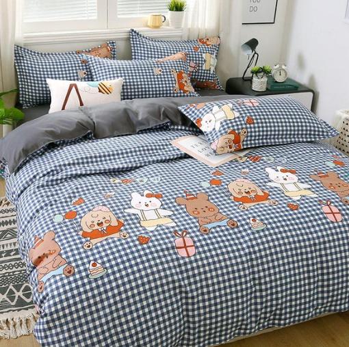 Checkered Blue and Bears on Grey Bedding Set