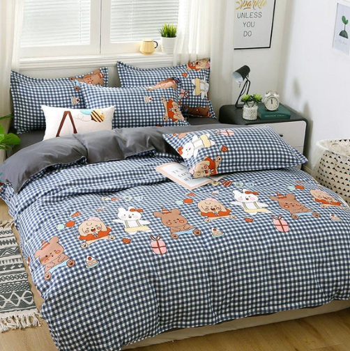 Checkered Blue and Bears on Grey Bedding Set