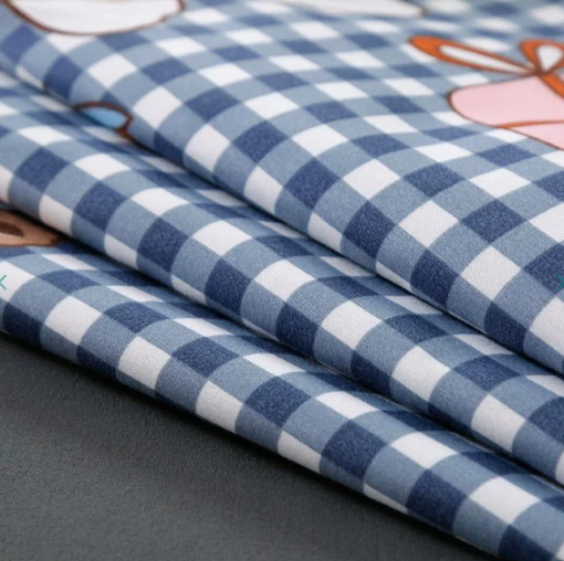 Checkered Blue and Bears on Grey Bedding Set