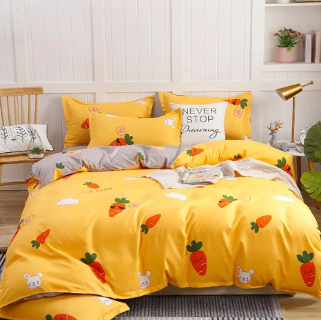 Korean Bunny and Carrot Print Supreme Polyester Bedding Set