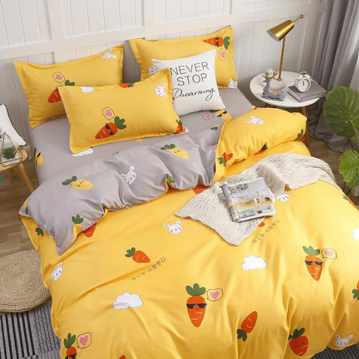 Korean Bunny and Carrot Print Supreme Polyester Bedding Set