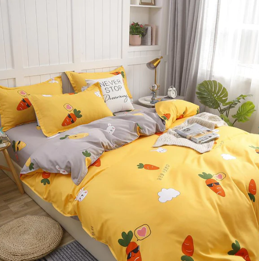 Korean Bunny and Carrot Print Supreme Polyester Bedding Set