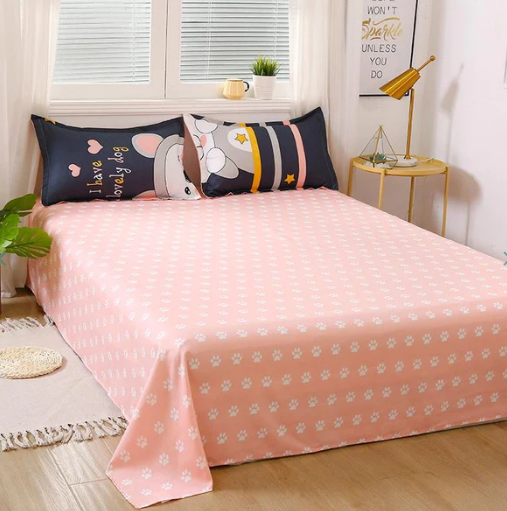 Navy Blue & Pink Puppy Print Bedding Set