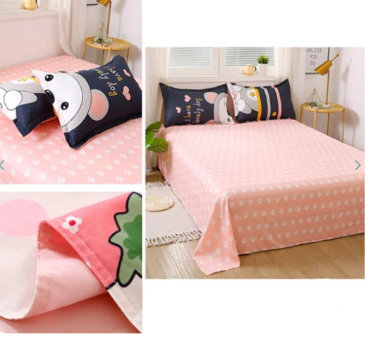 Navy Blue & Pink Puppy Print Bedding Set