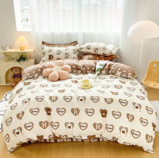 Cartoon Brown Bear and Purple Duck Bedding Sets