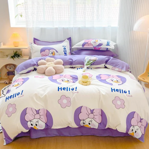 Cartoon Brown Bear and Purple Duck Bedding Sets