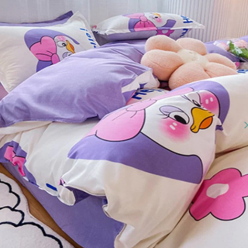 Cartoon Brown Bear and Purple Duck Bedding Sets