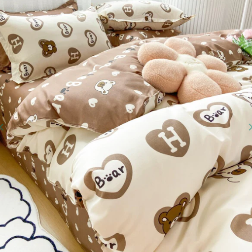 Cartoon Brown Bear and Purple Duck Bedding Sets