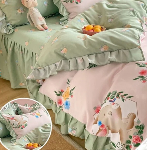 Bunnies in Summer Time Frill Edge Bedding Set