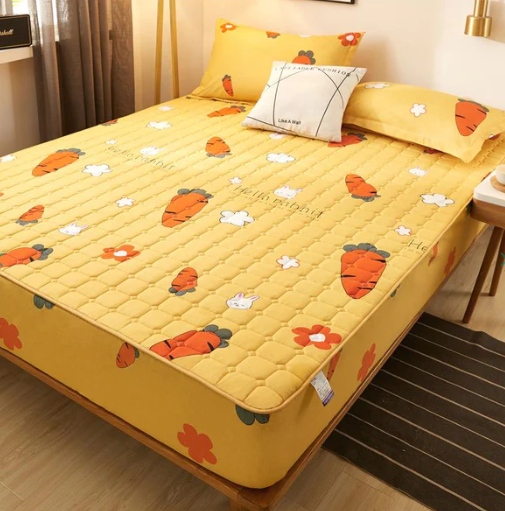 Yellow Carrot Bunnies Quilted Fitted Bedsheet