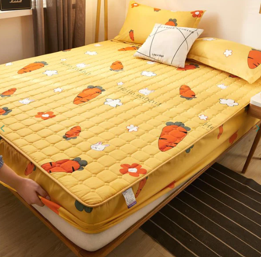 Yellow Carrot Bunnies Quilted Fitted Bedsheet