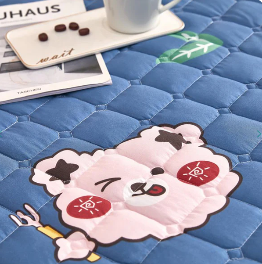 Blue Kawaii Bear Quilted Fitted Bedsheet