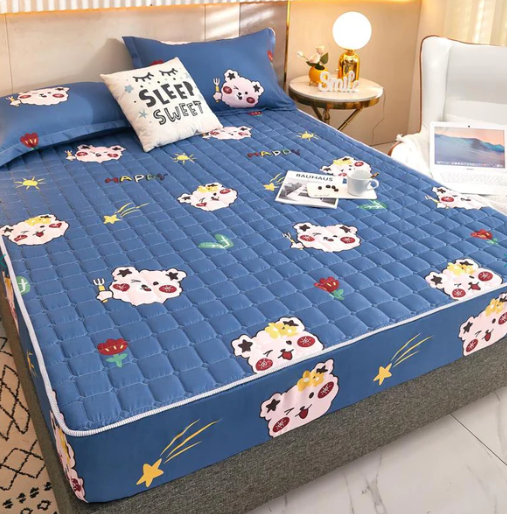 Blue Kawaii Bear Quilted Fitted Bedsheet