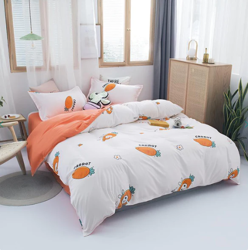 Carrot & Bunny White Print Bedding Set