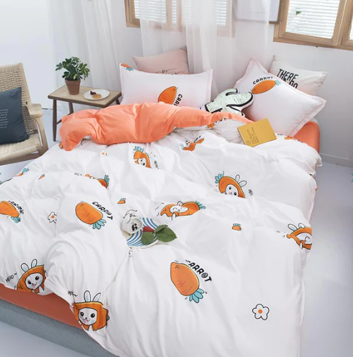 Carrot & Bunny White Print Bedding Set