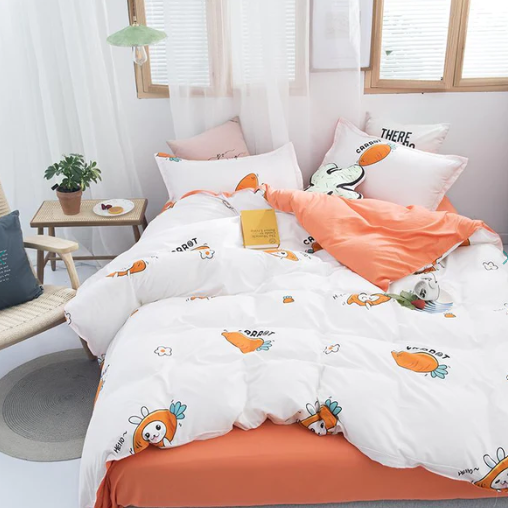 Carrot & Bunny White Print Bedding Set