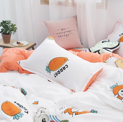 Carrot & Bunny White Print Bedding Set