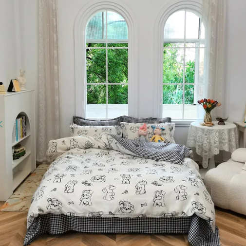 Cute Illustrated Dog Duck Bedding Set