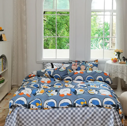 Cute Illustrated Dog Duck Bedding Set